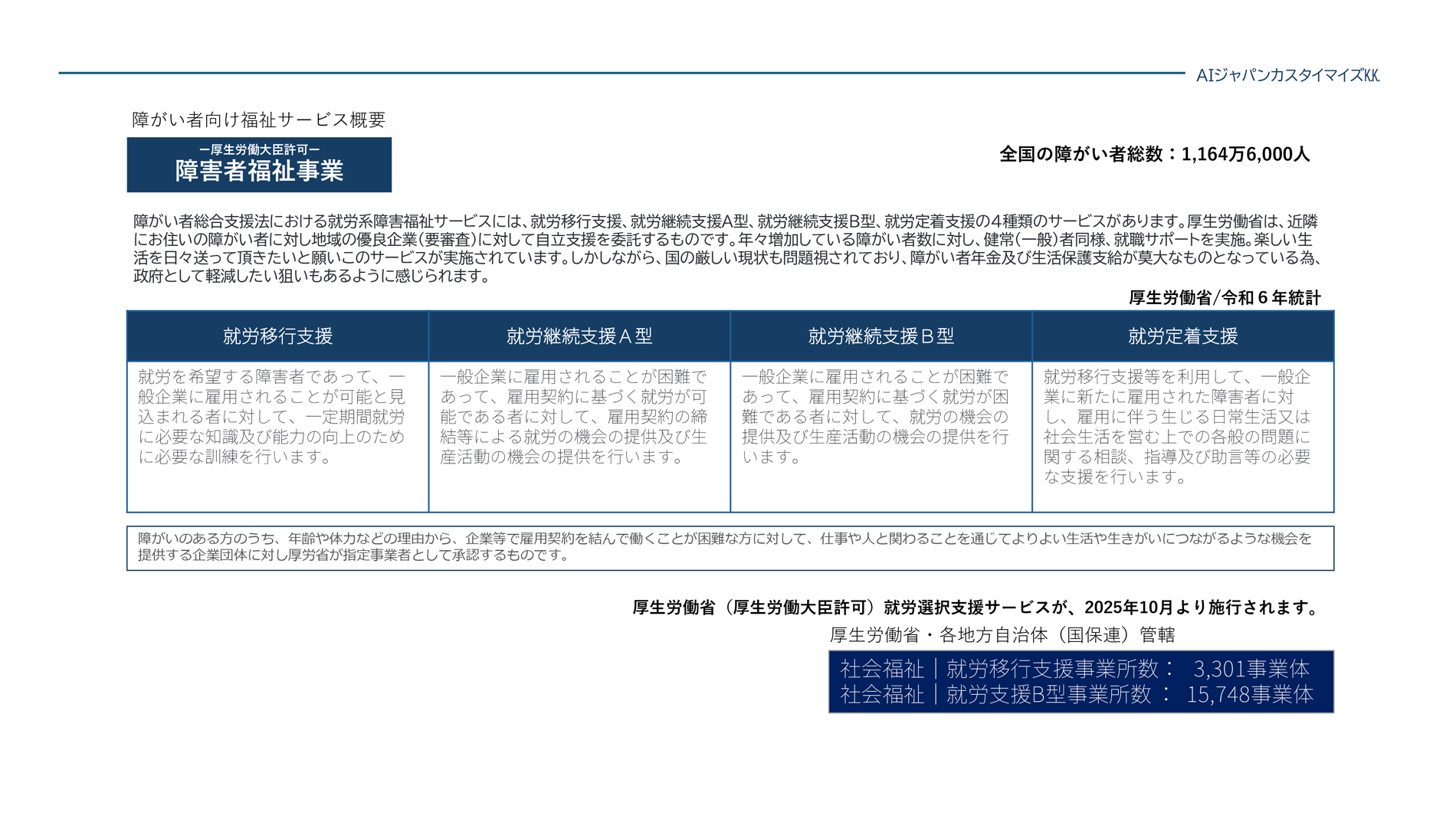 障がい者向け福祉サービス概要
